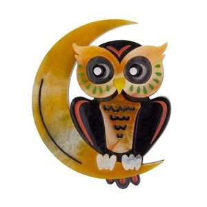 Erstwilder Moon with a View NIB Owl Brooch